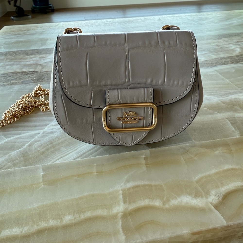 Coach Morgan Grey Birch Embossed Leather Card Holding Crossbody